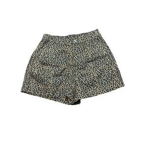 Halara Leopard Cotton High Waisted Shorts Button Fly Zip NWT‎ Medium Brown Black